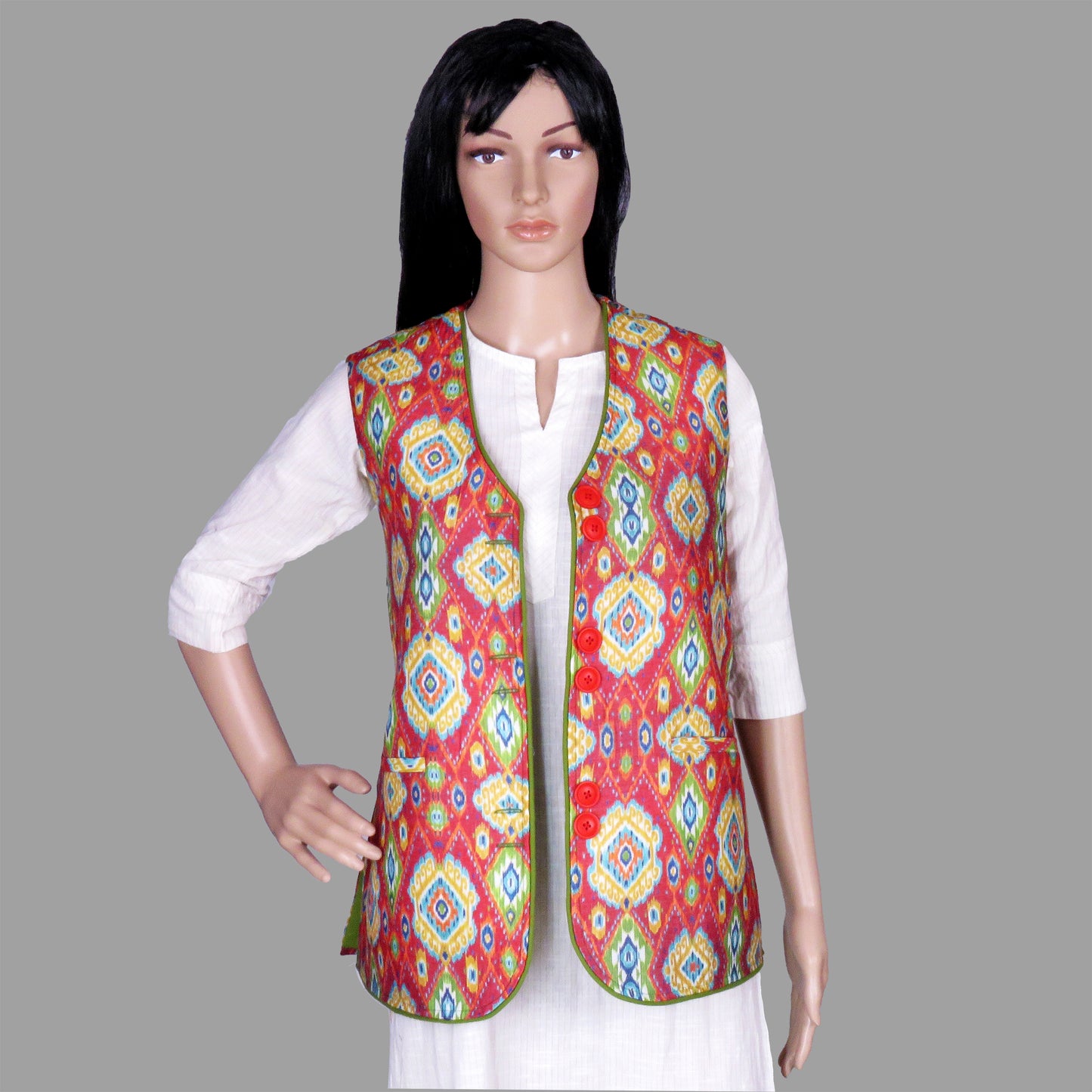 Traditional Ikat Printed Tussar Silk Jacket