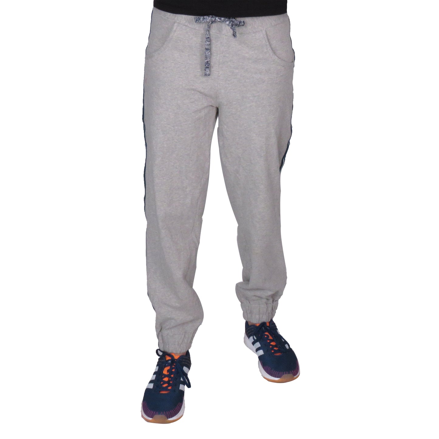 Grey Knitted Joggers With Blue Stripe & Pockets