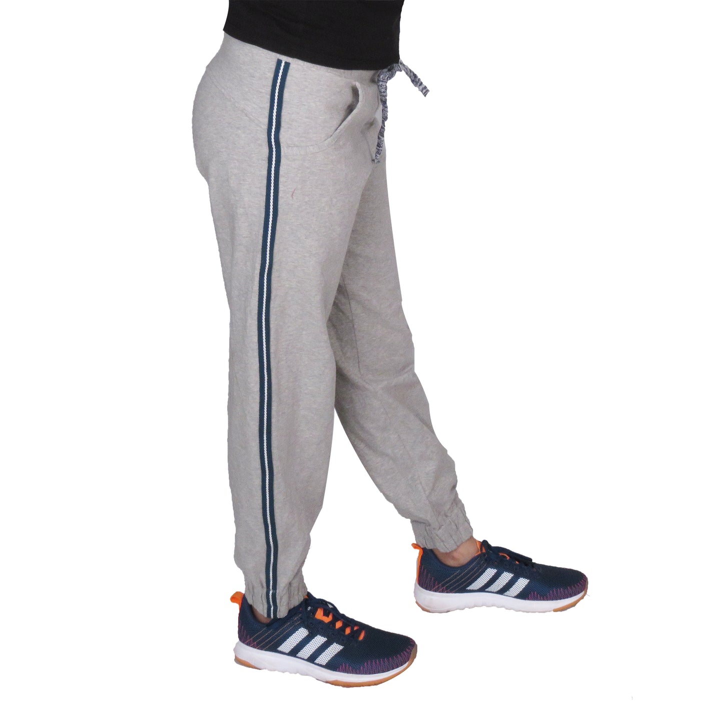 Grey Knitted Joggers With Blue Stripe & Pockets