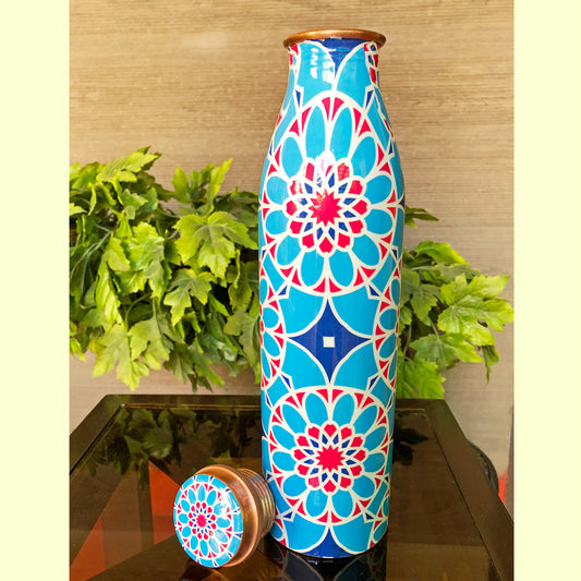 Floral Blue Pure Copper Bottle
