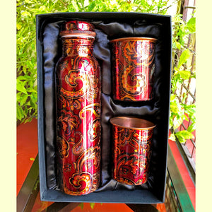 Intricate Pure Copper Bottle & Glass Set