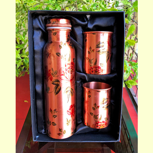 Kashmir Roses Copper Bottle & Glass Set