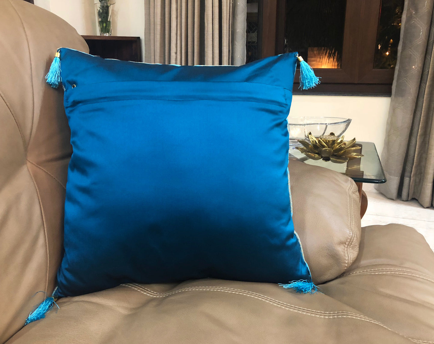 Powder Blue Brocade Cushion Cover