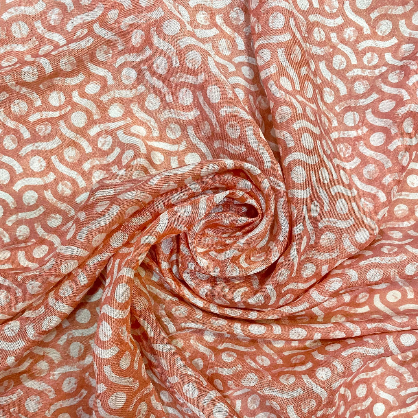 Soft Peach & White Cotton Silk Fabric