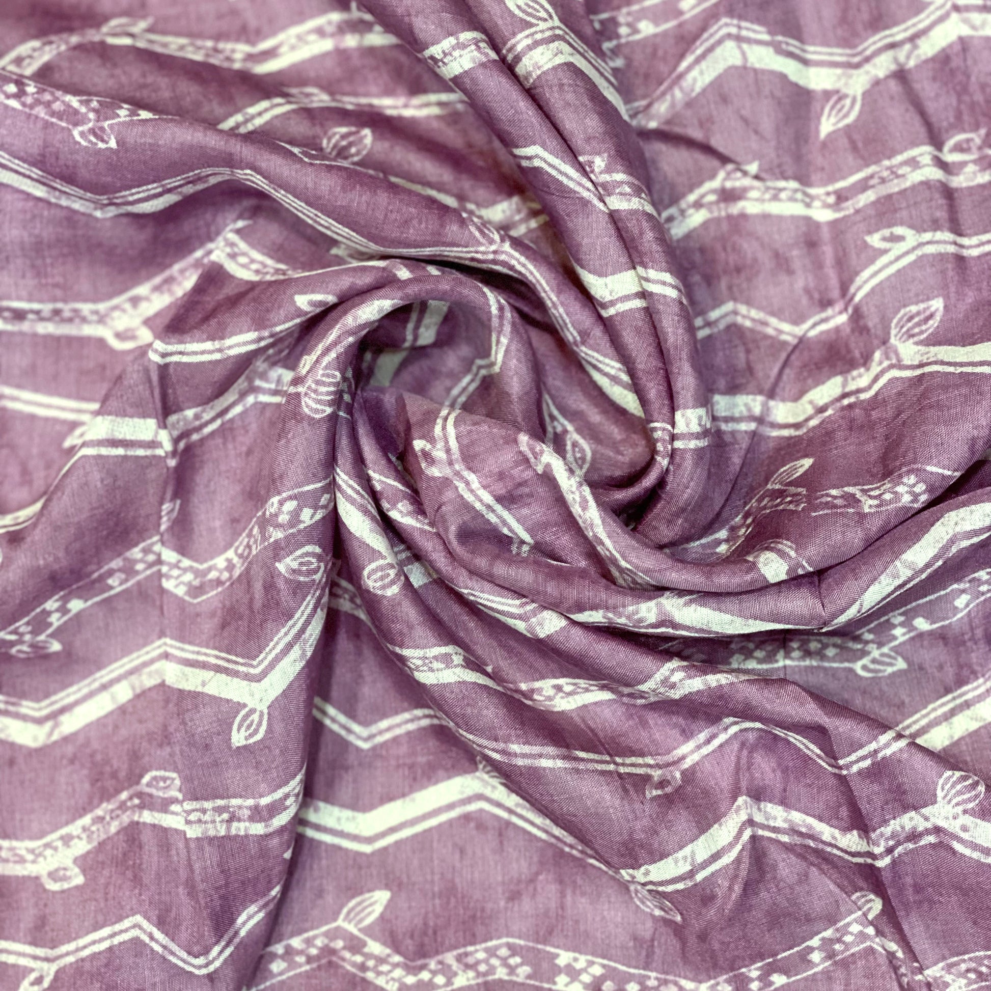Printed Purple Cotton Silk Fabric For Frocks
