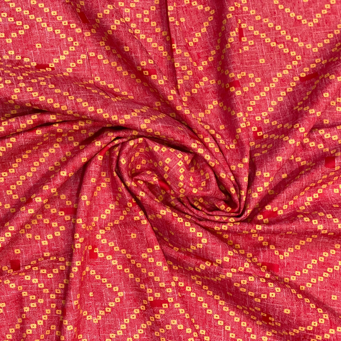 Rust & Yellow Bandhni Soft Cotton Fabric