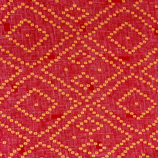 Rust & Yellow Bandhni Soft Cotton Fabric