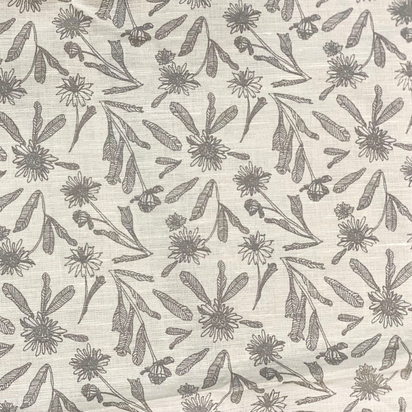 grey and ivory floral cotton fabric