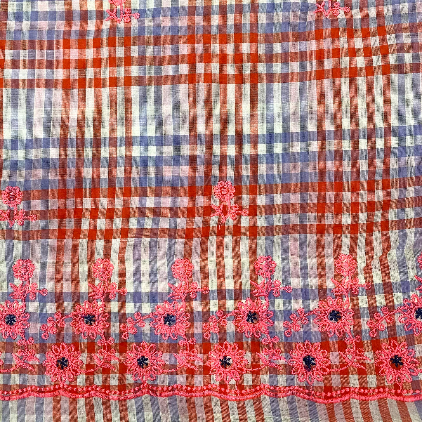 Checkered Cotton Fabric With Embroidered Border