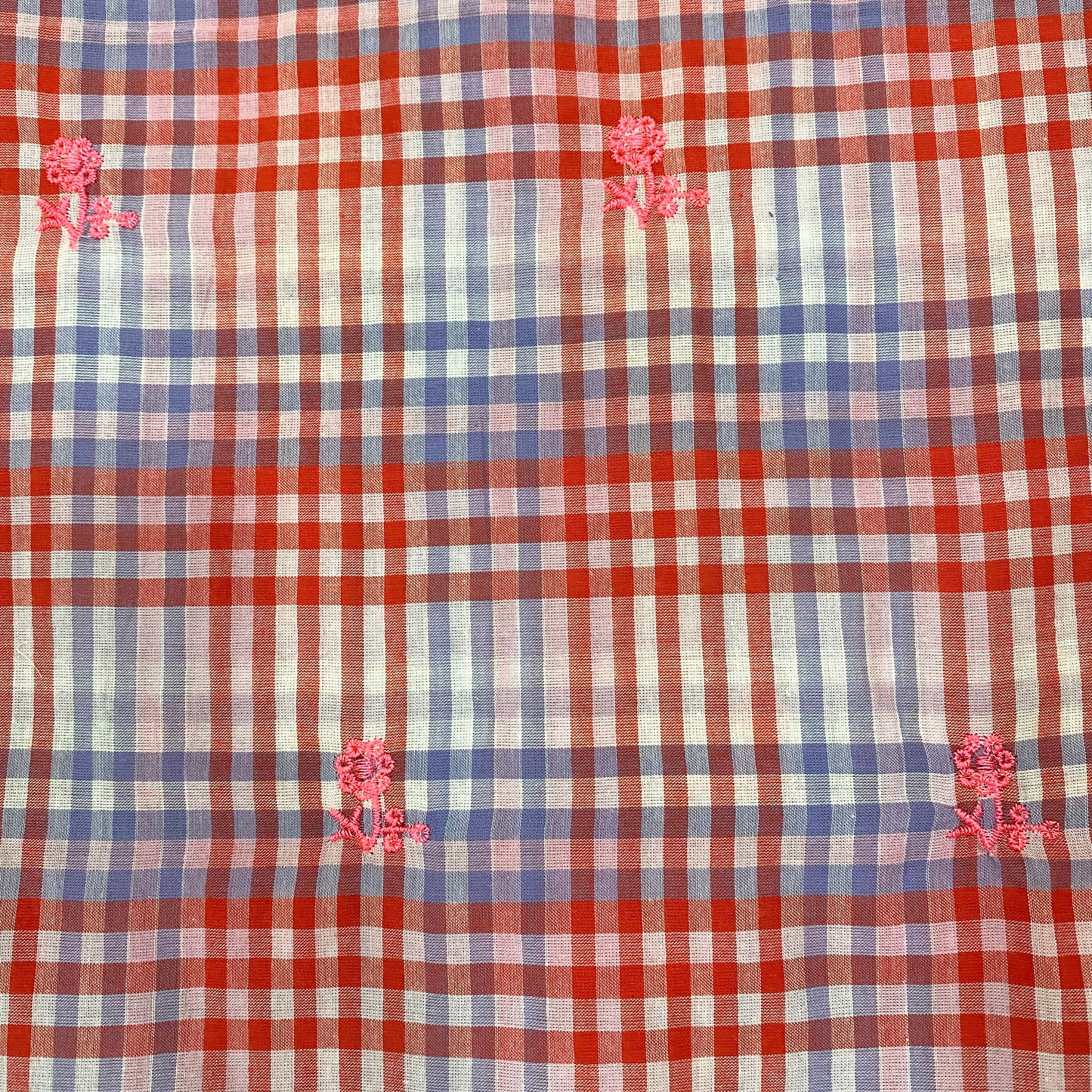 Checkered Cotton Fabric With Embroidered Border