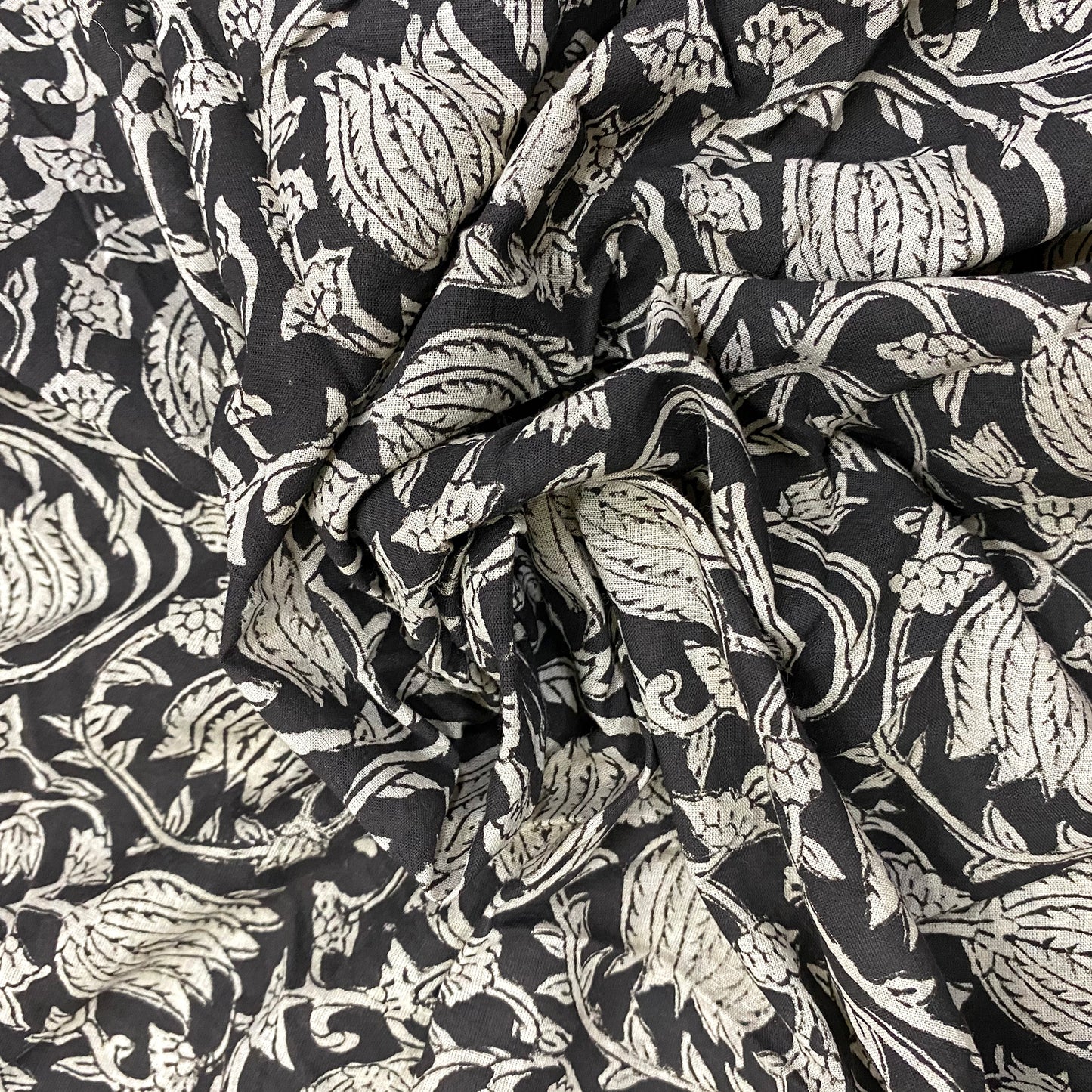 Black Lotus Indie Print Cotton Fabric