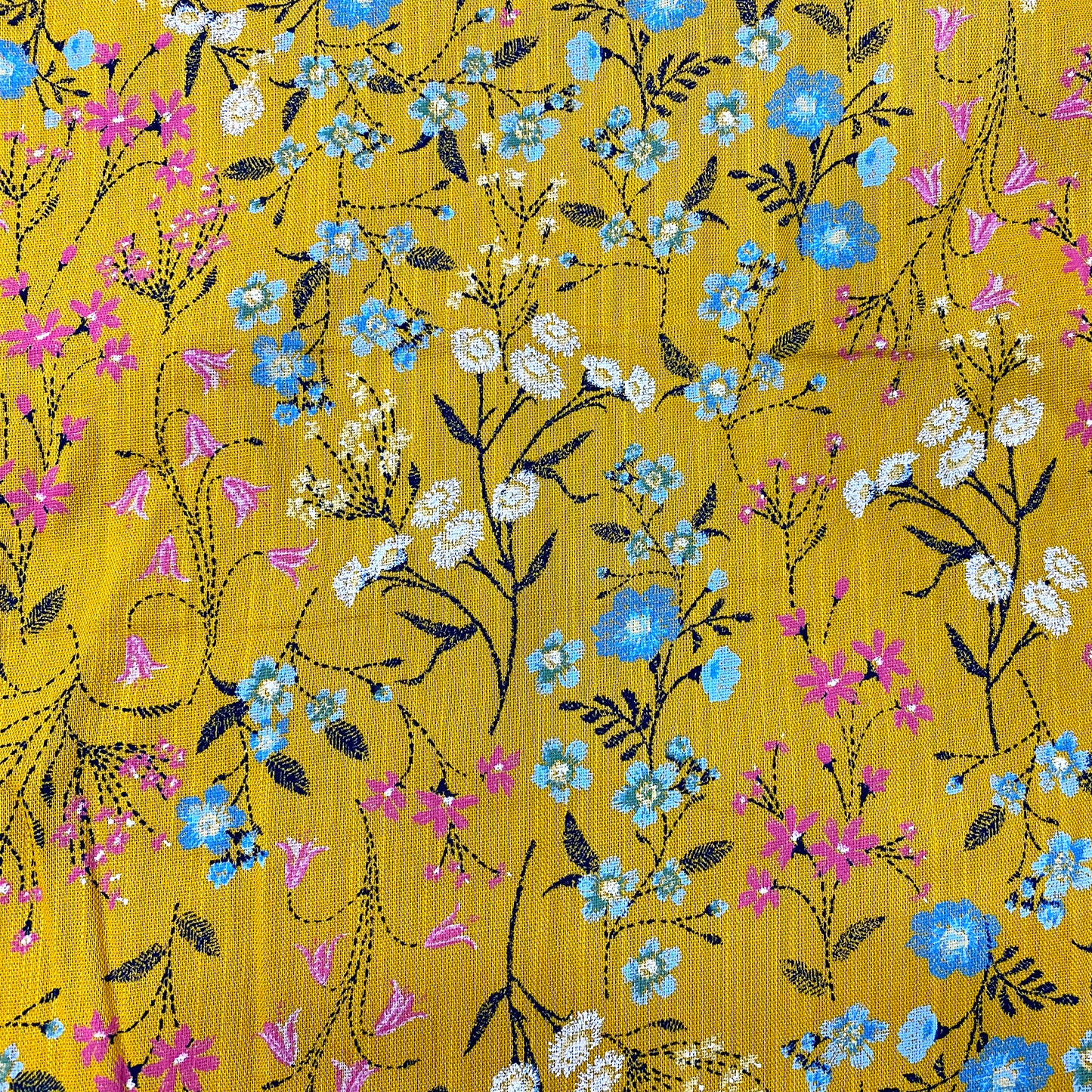 Mustard Floral Soft Rayon Fabric