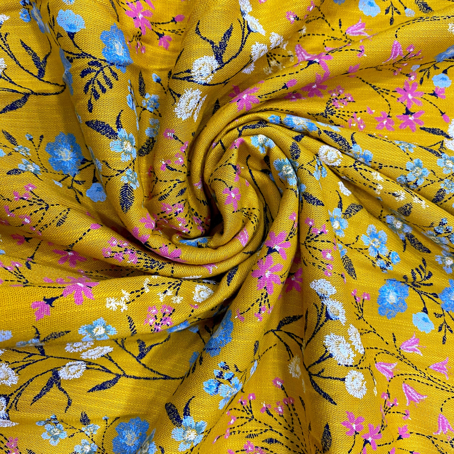 Mustard Floral Soft Rayon Fabric