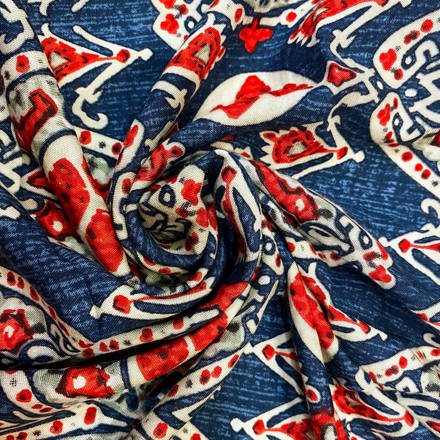 Red & Blue Printed Rayon Fabric