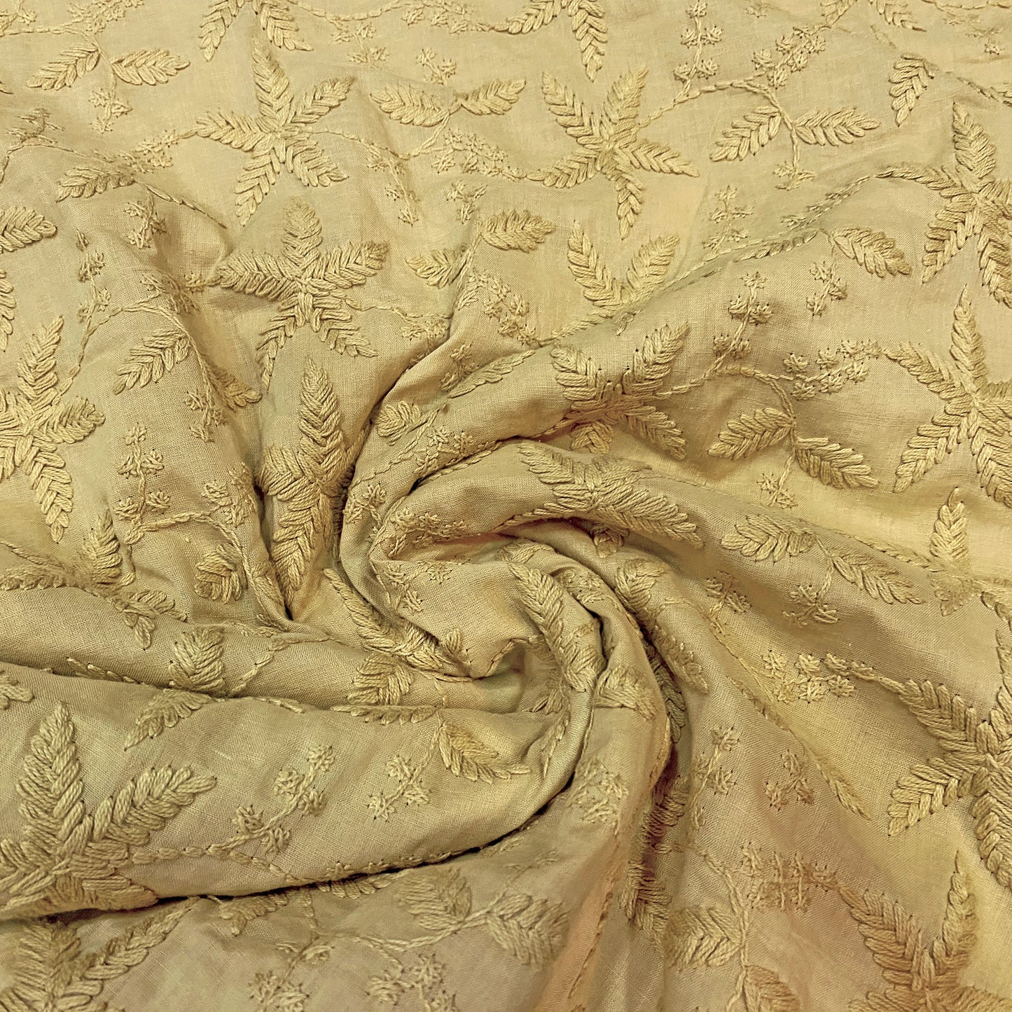 Mustard Embroidered Cotton Fabric