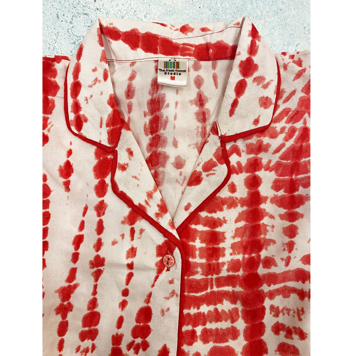 Red & Ivory Shibori Night Suit