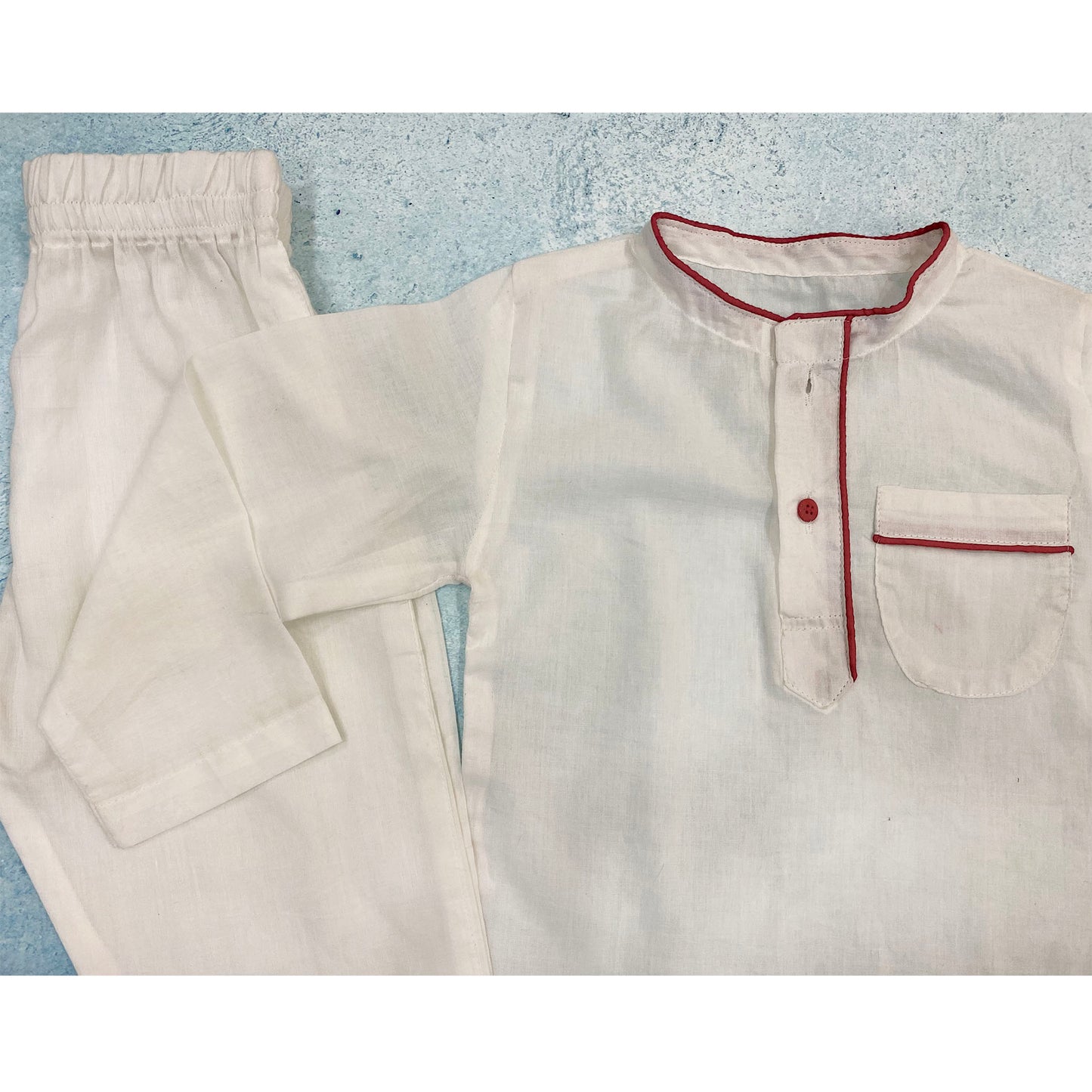 White Cotton Mul Kurta Pajama For Boys