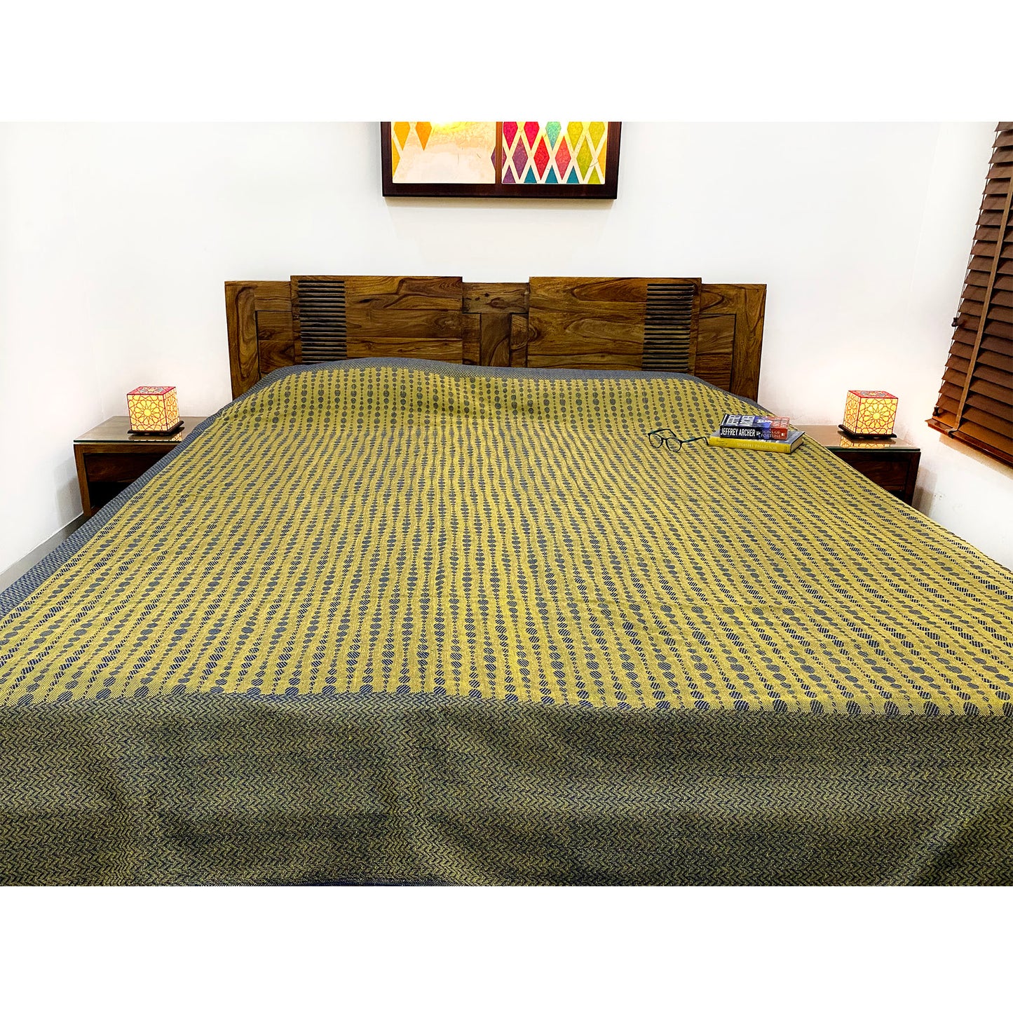 Reversible Kaffir Lime Handloom Bed Cover