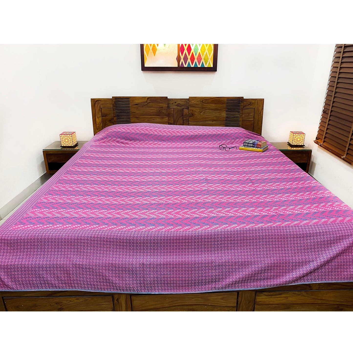 pink colour cotton bedspread for king size bed