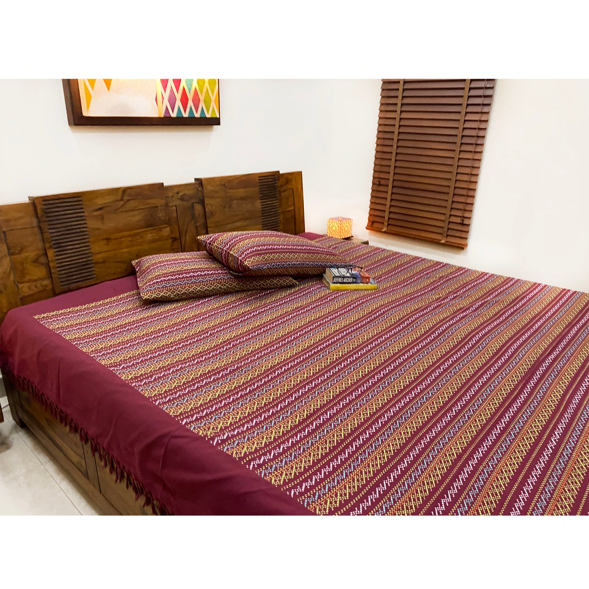 merlot-red-woven-bed-cover-with-pillow-cases