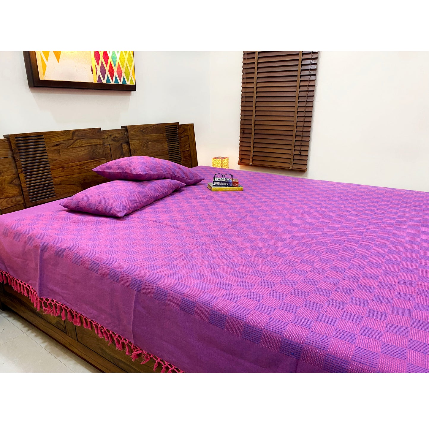 Purple Pink & Blue  Bed Cover With Pillow Covers