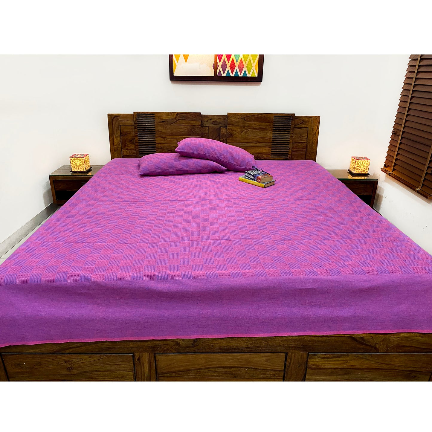 Purple Pink & Blue  Bed Cover With Pillow Covers