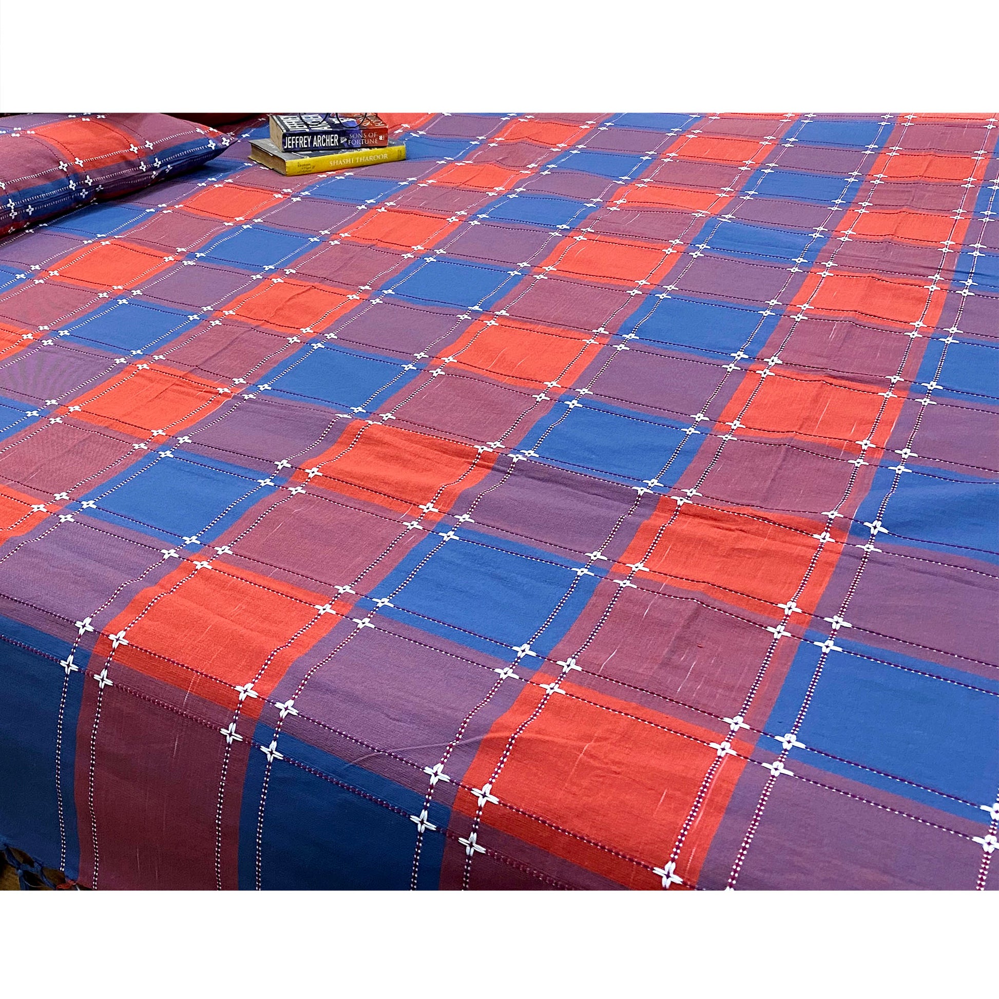 bright double bed cover in handloom cotton