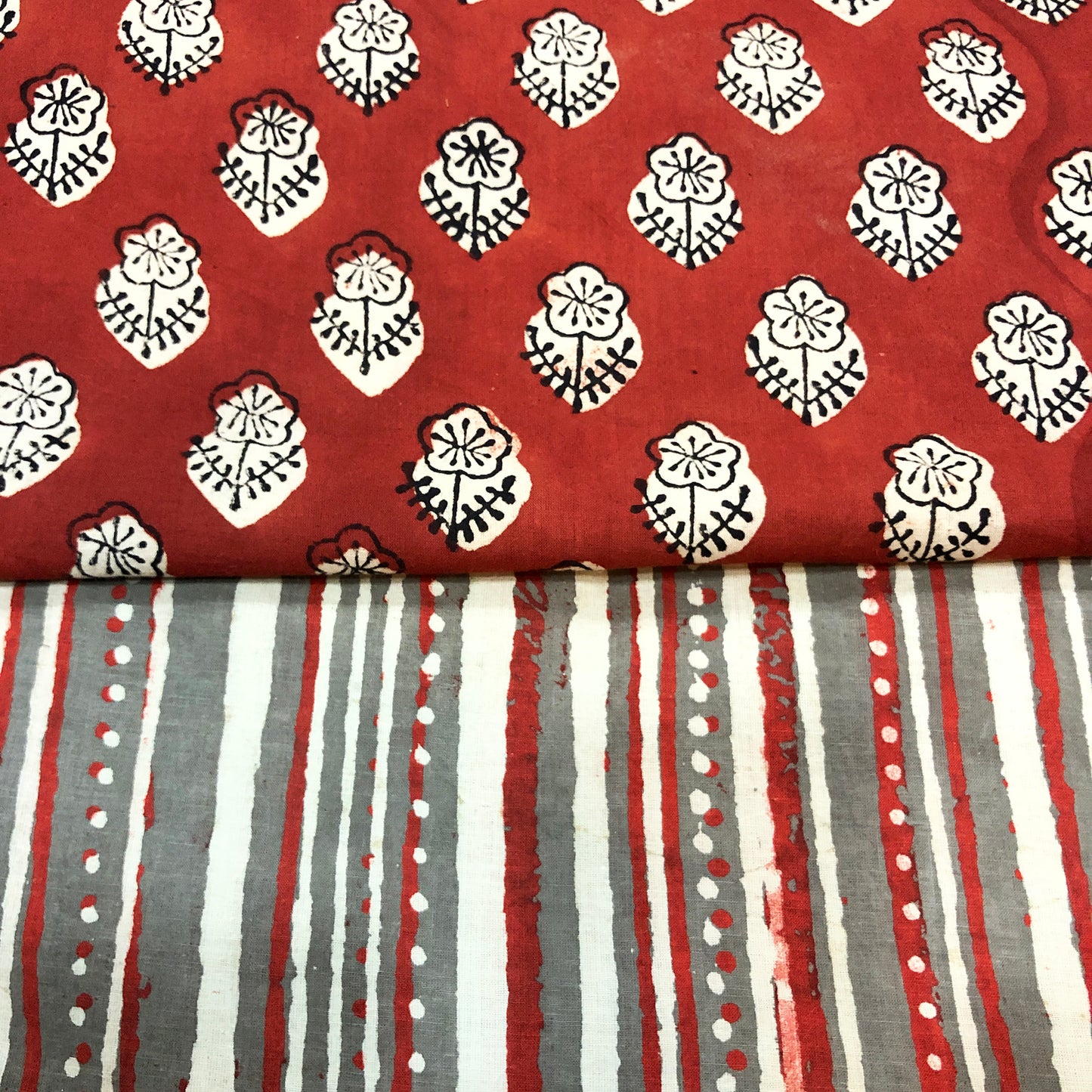 Summery Red & Grey Cotton Fabric Suit Length