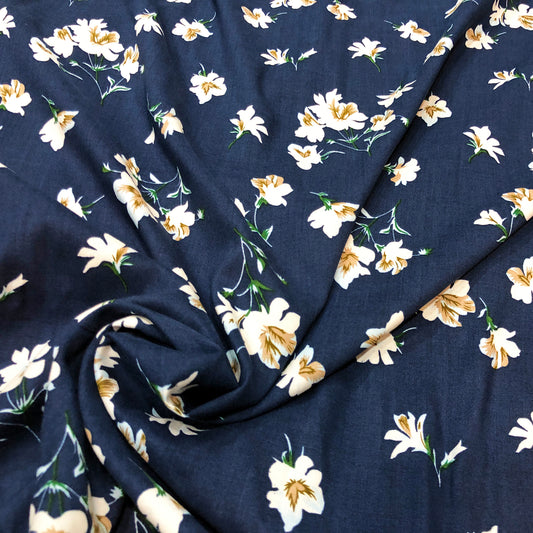 Navy Blue Floral Cotton Fabric