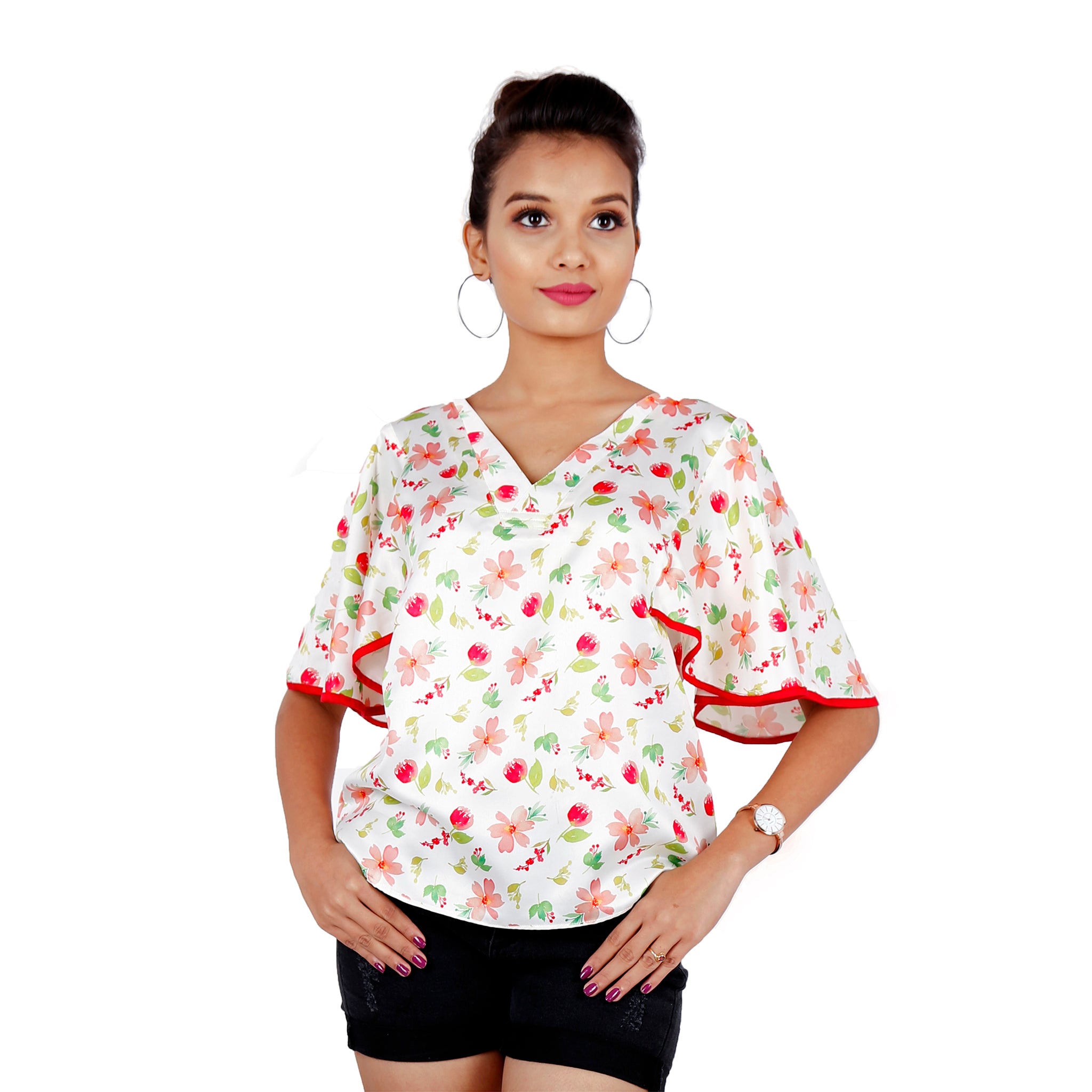 satin-floral-top-with-fan-sleeves for-women