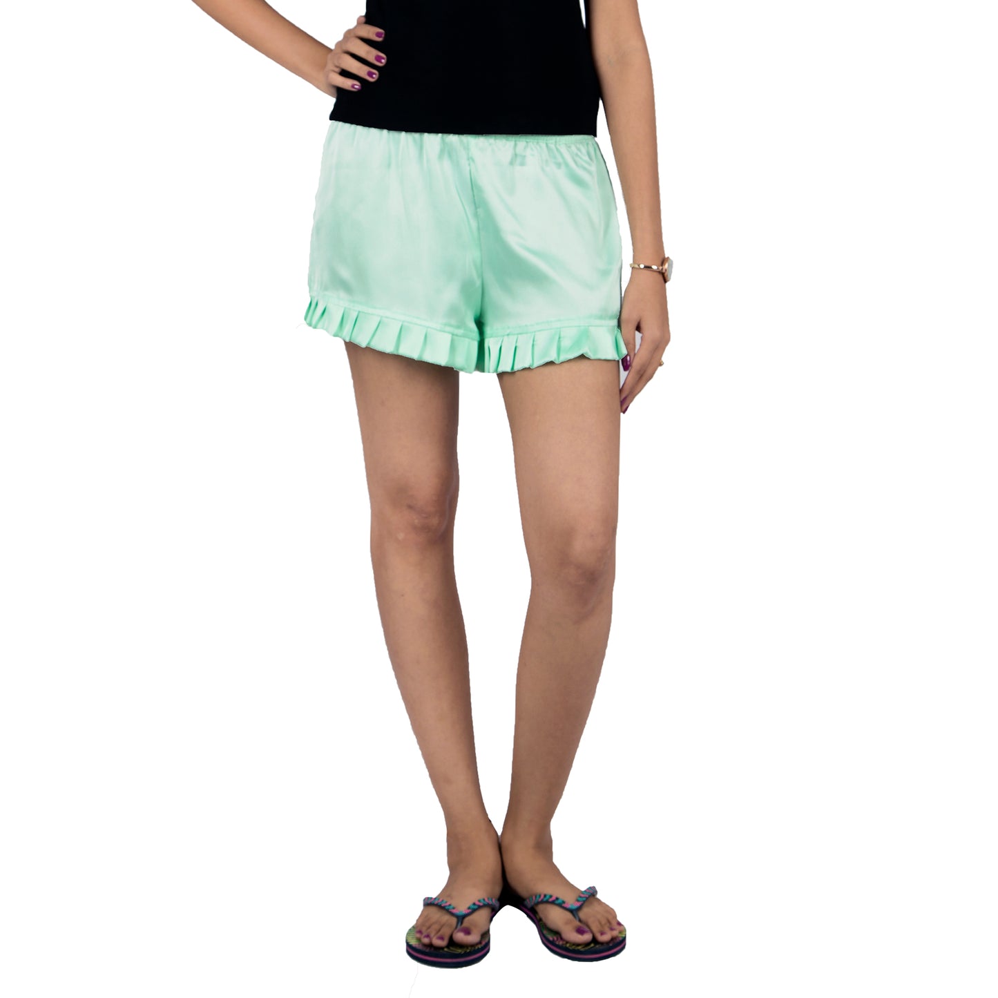nightwear-satin-shorts-with-delicate-frills-online-India