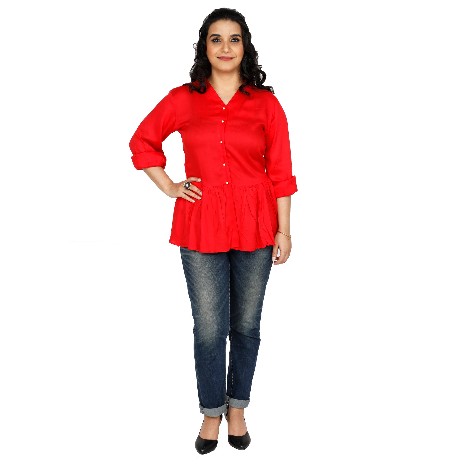red-peplum-office-shirt-online