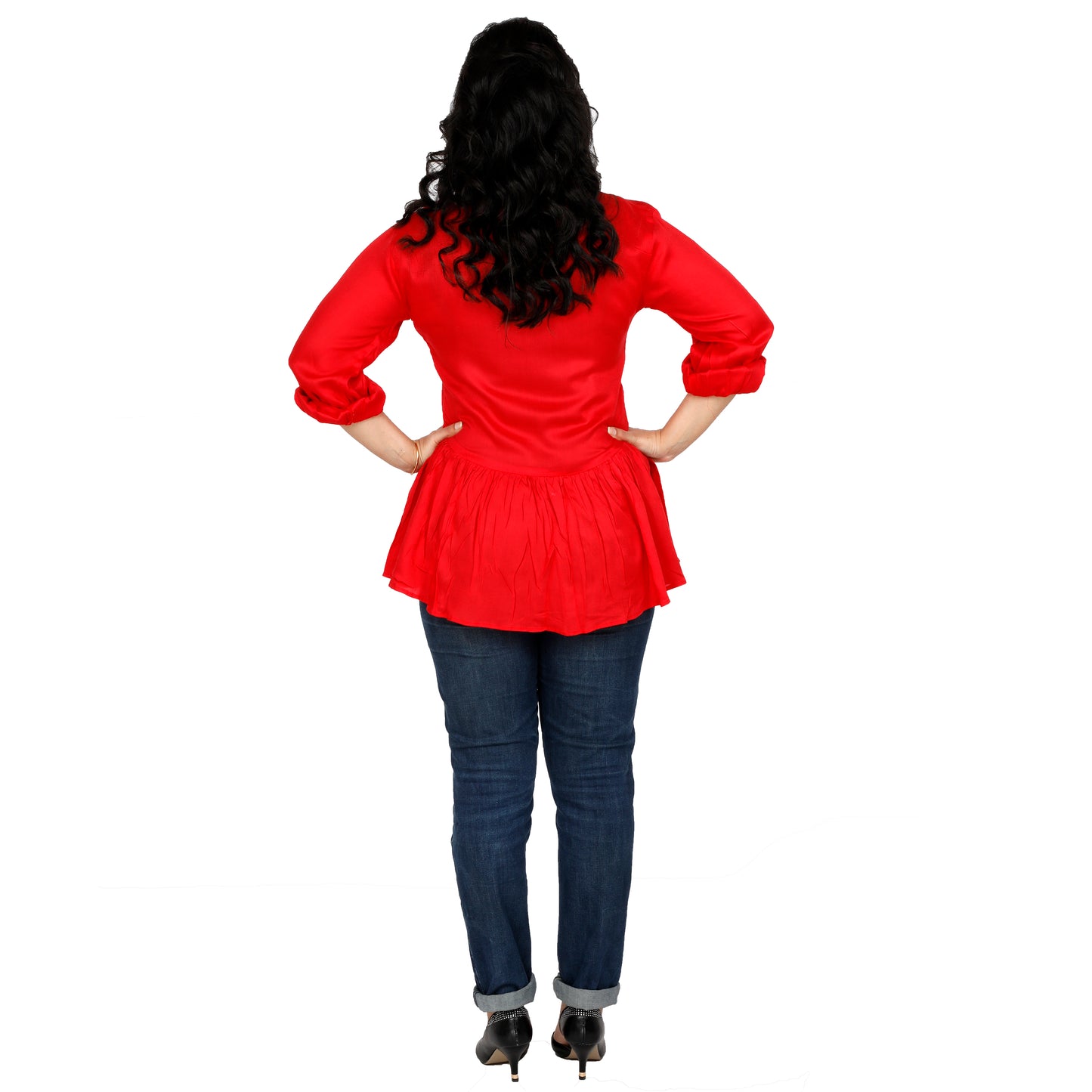 Lady in Red Peplum Shirt