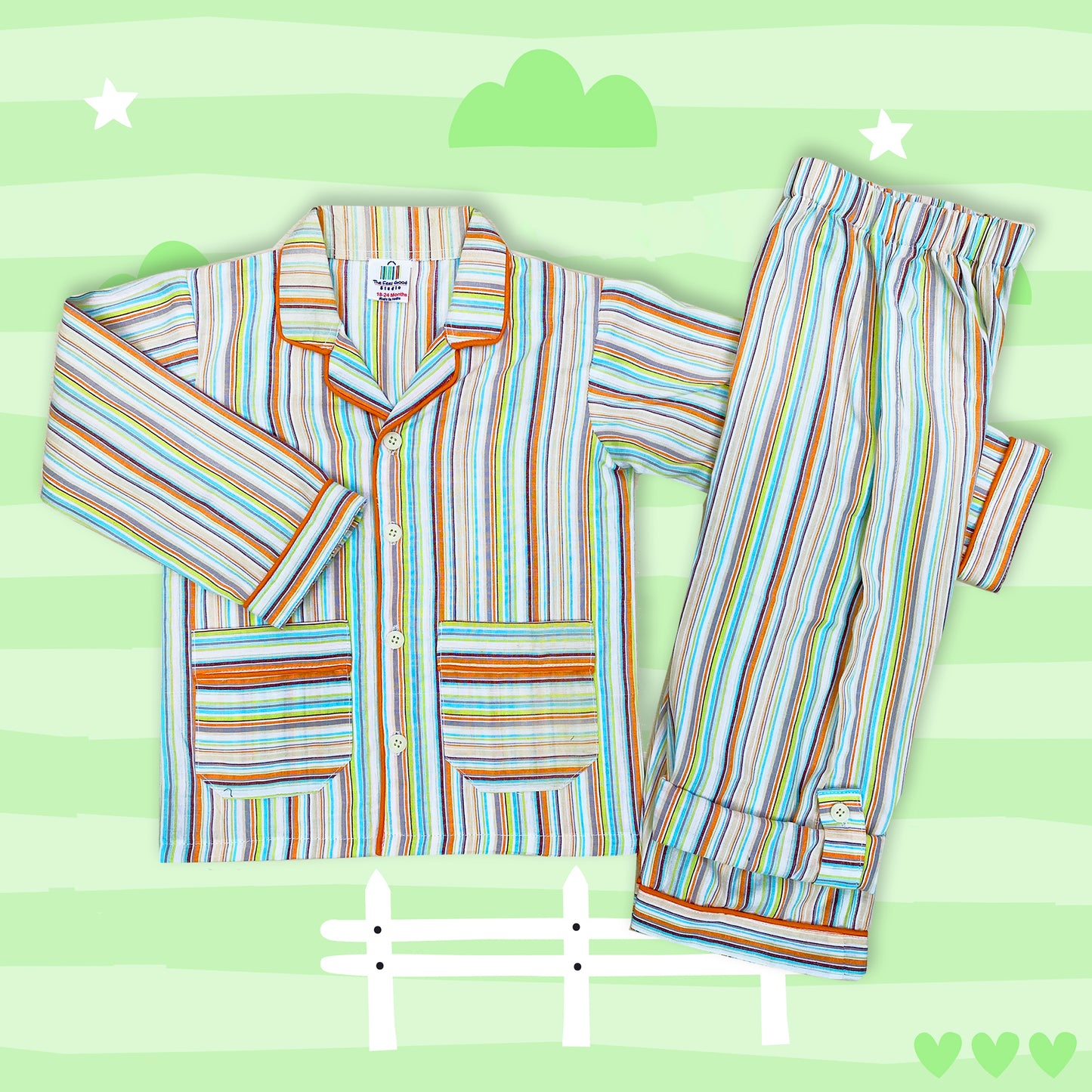 Cotton Stripes Girls Night Suit