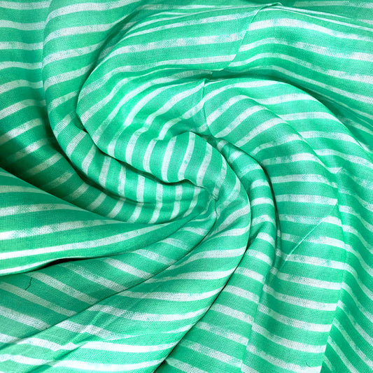 White & Green Stripes Soft Cotton Fabric
