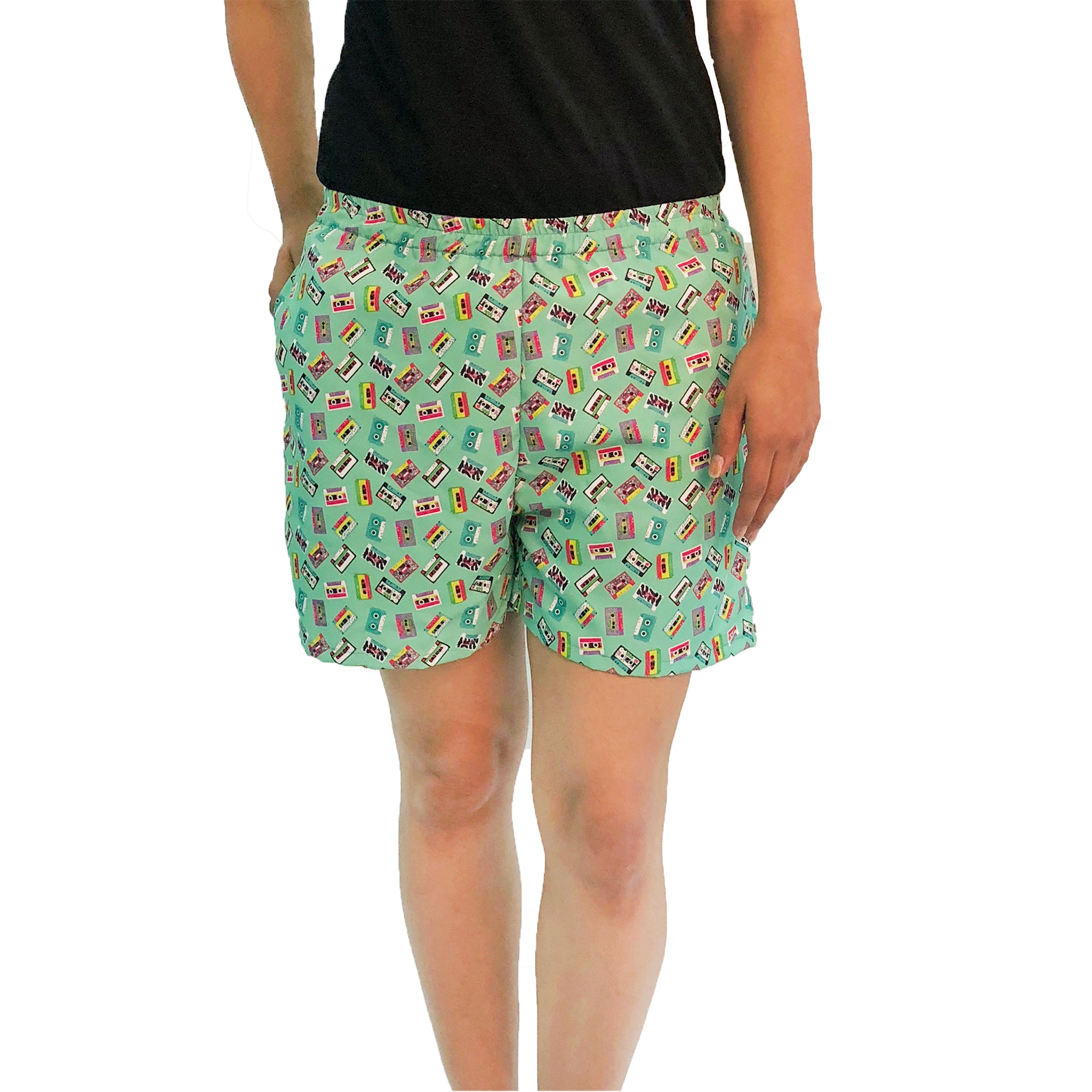 women's-cassette-player-print-shorts-with-pockets-online