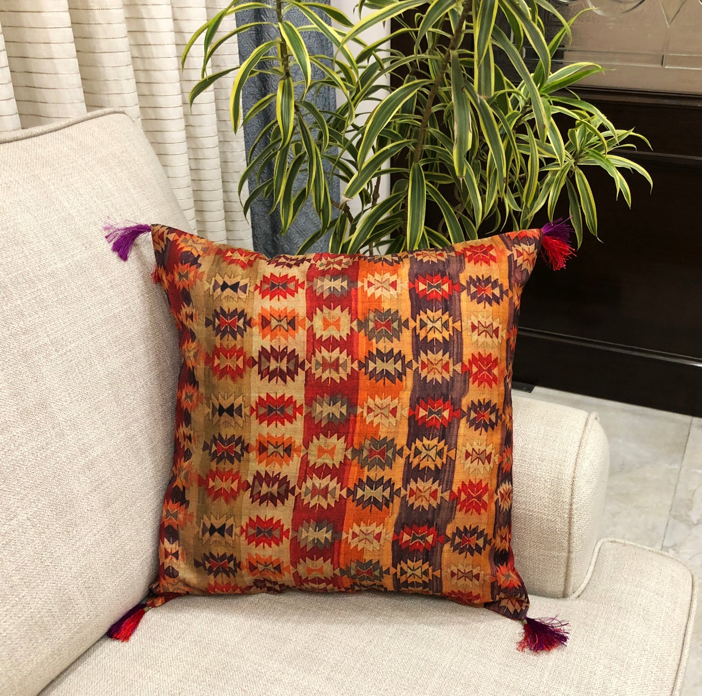 Traditional Indo Tussar Silk Cushion Cover