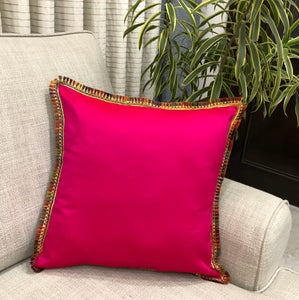 Hot Pink Festive Art Silk Cushion Cover