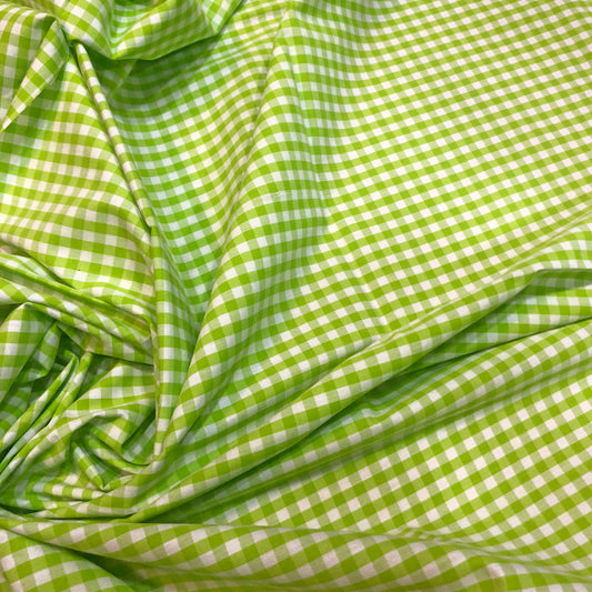 Cotton Checkered Green & White Print