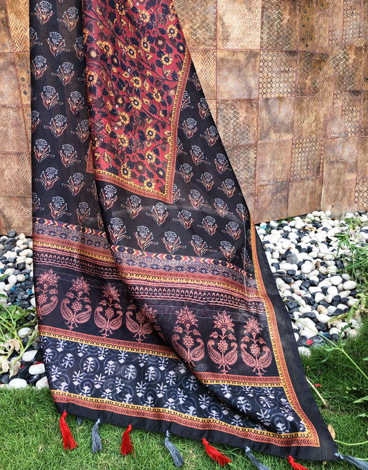 Elegant Black Floral Dupatta