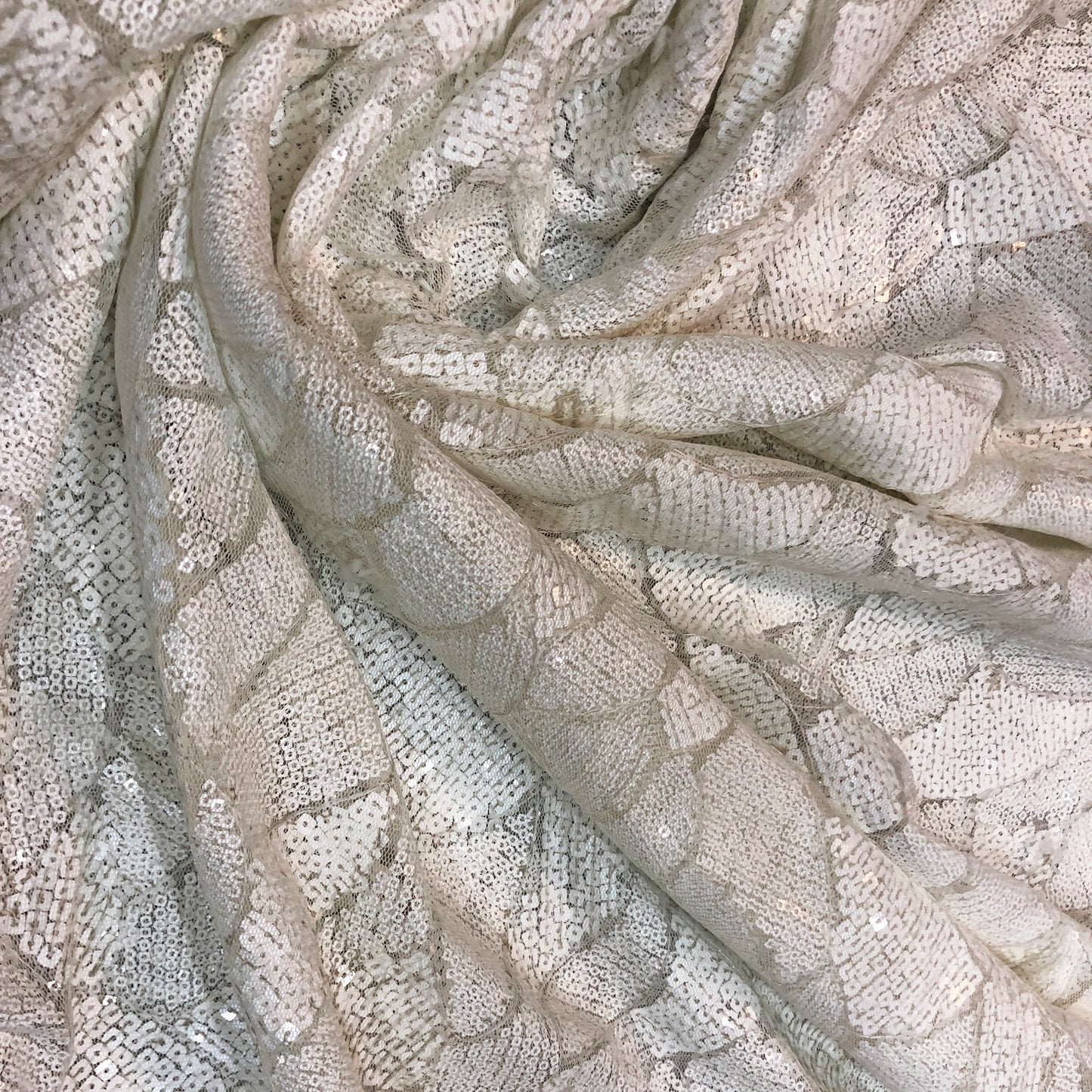Sequin Work White Festive Fabric
