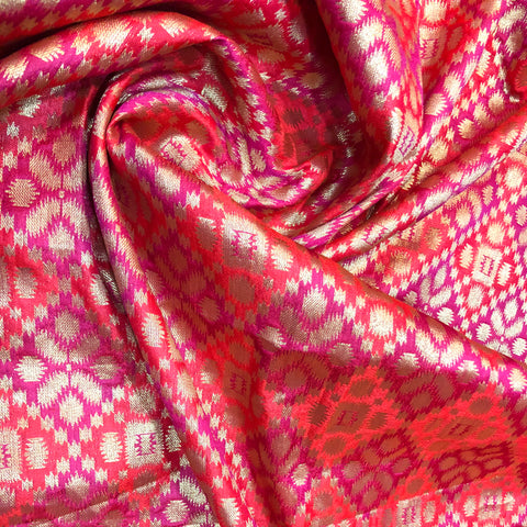 brocade-fabric-online-in-ornage-and-magenta-colour
