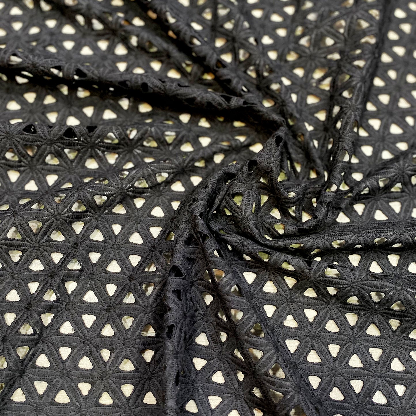 Elegant Black Eyelet Hakoba Fabric